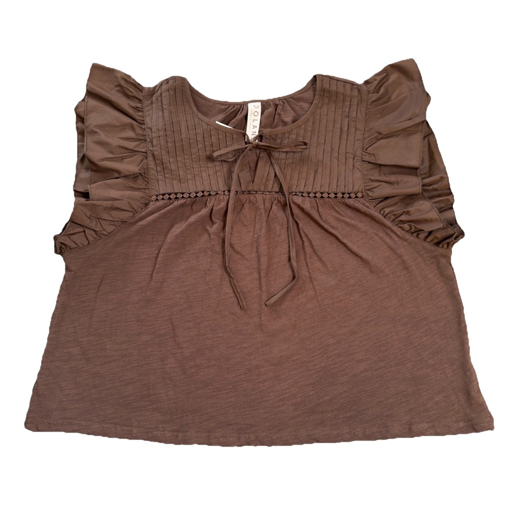 Anthropologie Dolan Brown Boho Peasant Casual Cottagecore Hippie Top Size Large